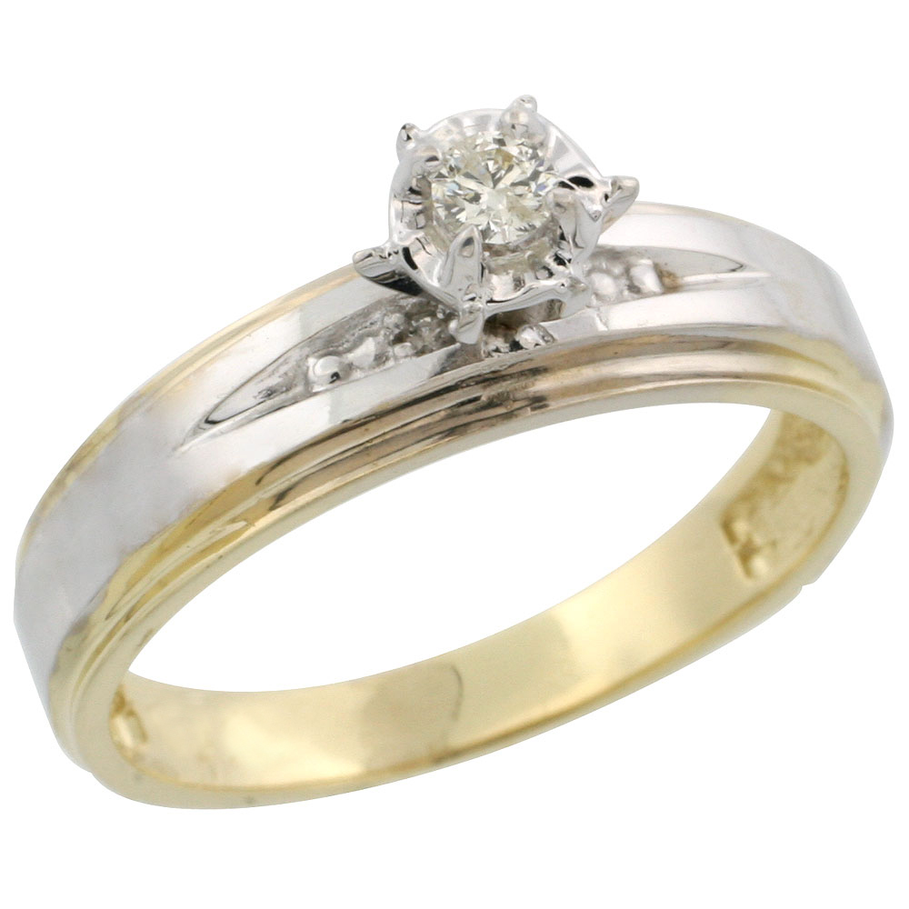 14k Gold Diamond Engagement Ring w/ Rhodium Accent, w/ 0.12 Carat Brilliant Cut Diamonds, 3/16 in. (5mm) wide