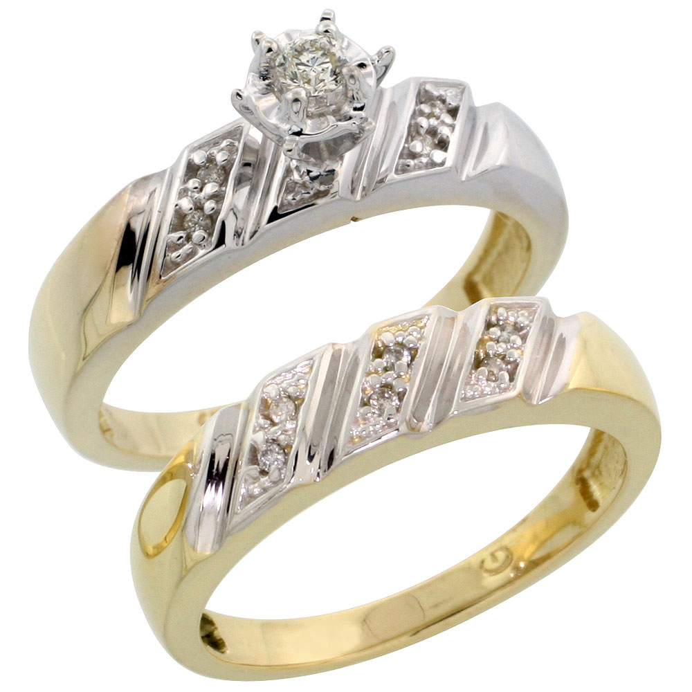 14k Gold 2-Piece Diamond Engagement Ring Set w/ Rhodium Accent, w/ 0.32 Carat Brilliant Cut Diamonds, 1/4 in. (6mm) wide