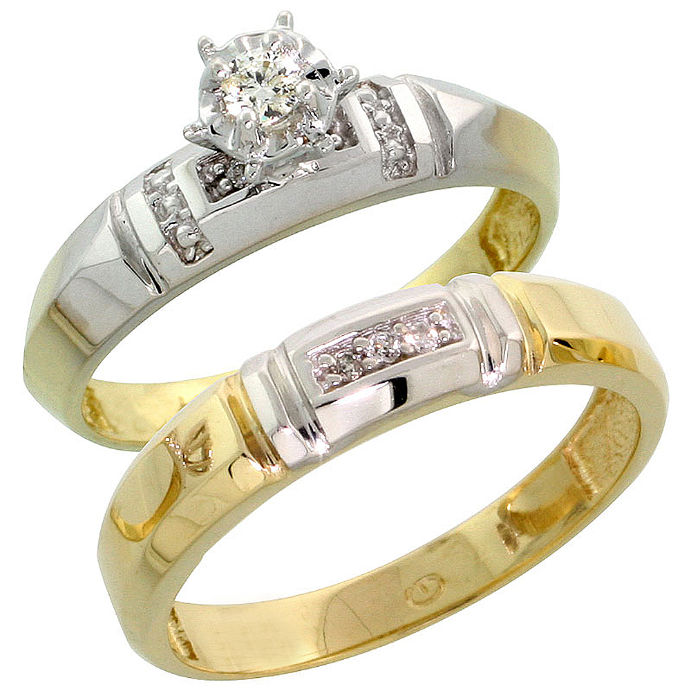 14k Gold 2-Piece Diamond Engagement Ring Set w/ Rhodium Accent, w/ 0.40 Carat Brilliant Cut Diamonds, 5/32 in. (4mm) wide