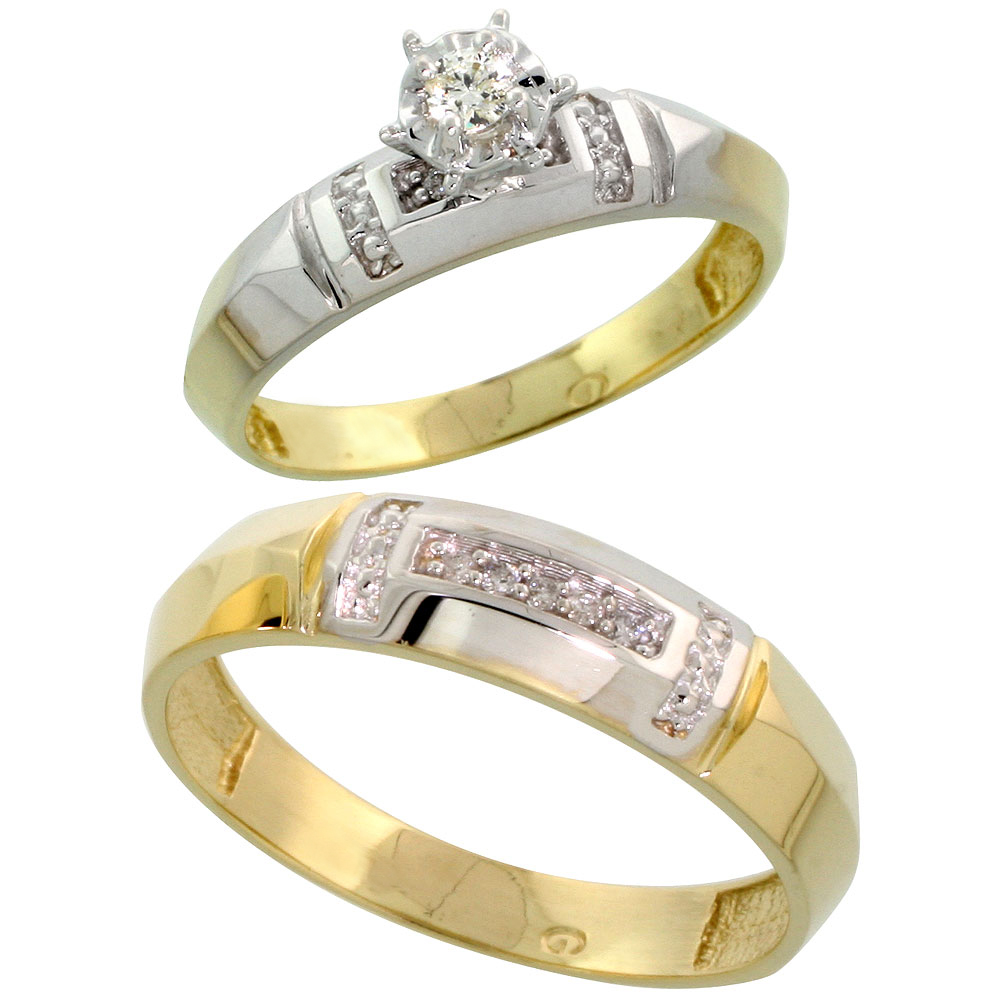 14k Gold 2-Piece Diamond Ring Set w/ Rhodium Accent ( Engagement Ring & Man's Wedding Band ), w/ 0.44 Carat Brilliant Cut Diamonds, ( 4mm; 5mm ) wide