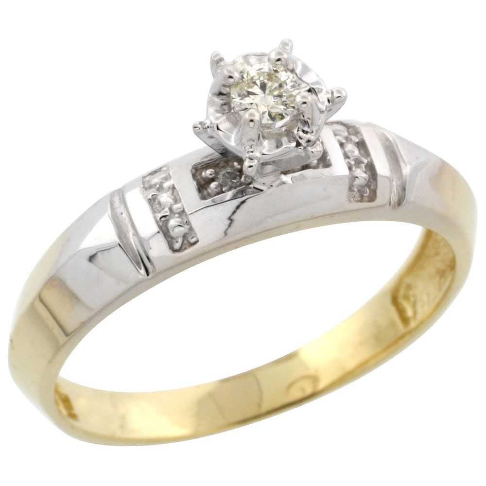 14k Gold Diamond Engagement Ring w/ Rhodium Accent, w/ 0.21 Carat Brilliant Cut Diamonds, 5/32 in. (4mm) wide