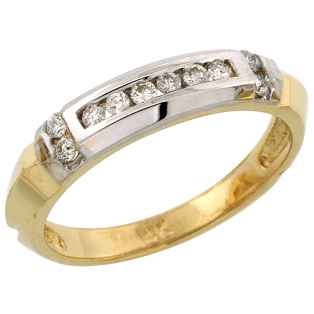 14k Gold Ladies' Diamond Band w/ Rhodium Accent, w/ 0.19 Carat Brilliant Cut Diamonds, 5/32 in. (4mm) wide