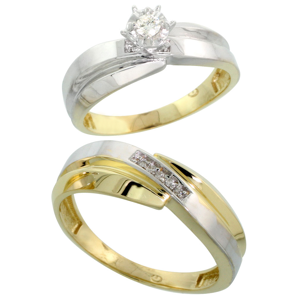 14k Gold 2-Piece Diamond Ring Set w/ Rhodium Accent ( Engagement Ring & Man's Wedding Band ), w/ 0.36 Carat Brilliant Cut Diamonds, ( 5mm; 8mm ) wide