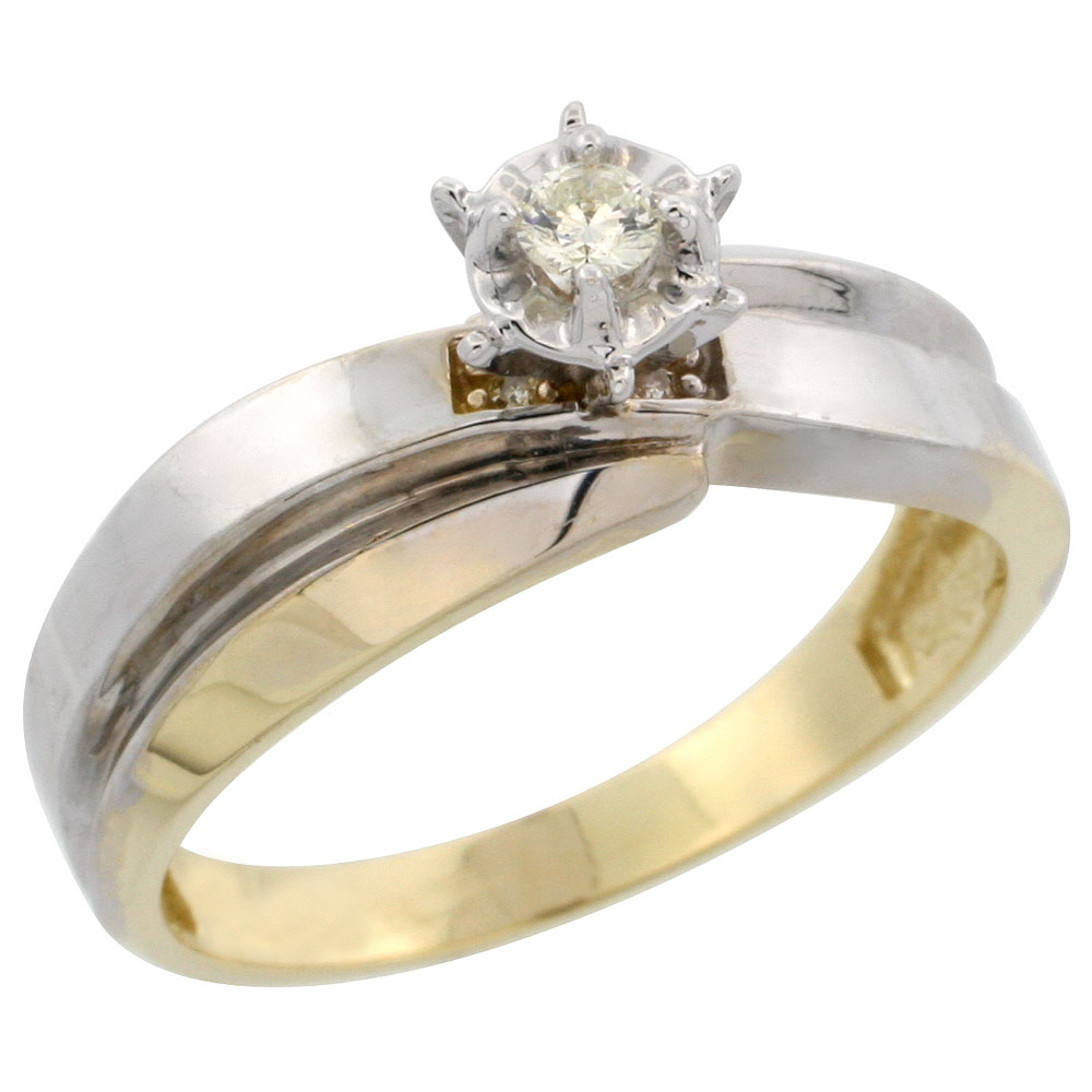 14k Gold Diamond Engagement Ring w/ Rhodium Accent, w/ 0.20 Carat Brilliant Cut Diamonds, 3/16 in. (5mm) wide
