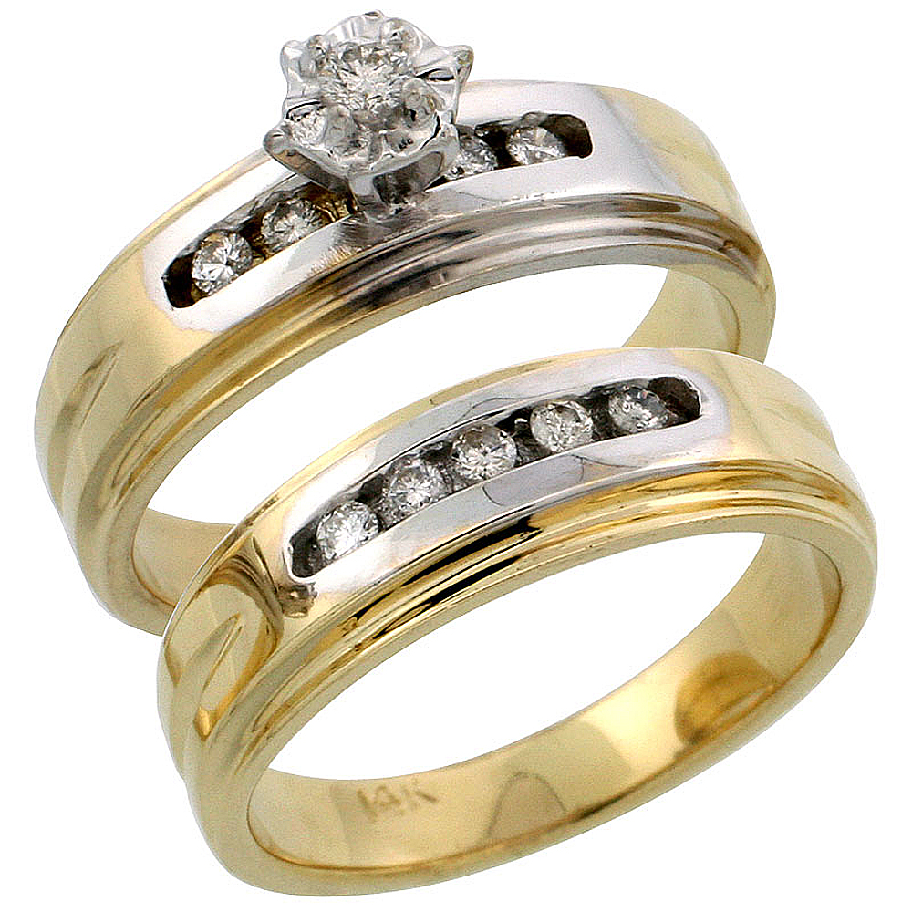 14k Gold 2-Piece Diamond Engagement Ring Set w/ Rhodium Accent, w/ 0.23 Carat Brilliant Cut Diamonds, 1/4 in. (6mm) wide
