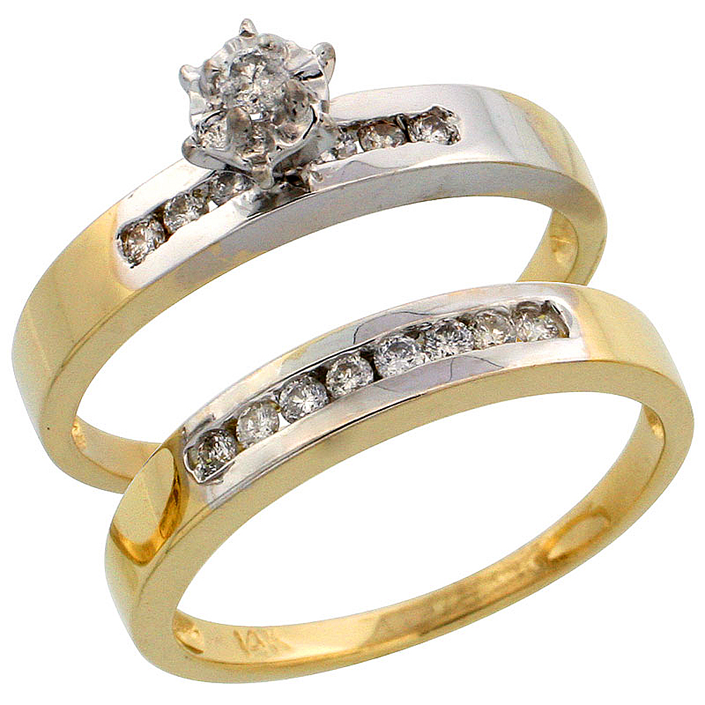 14k Gold 2-Piece Diamond Engagement Ring Set w/ Rhodium Accent, w/ 0.31 Carat Brilliant Cut Diamonds, 1/8 in. (3mm) wide