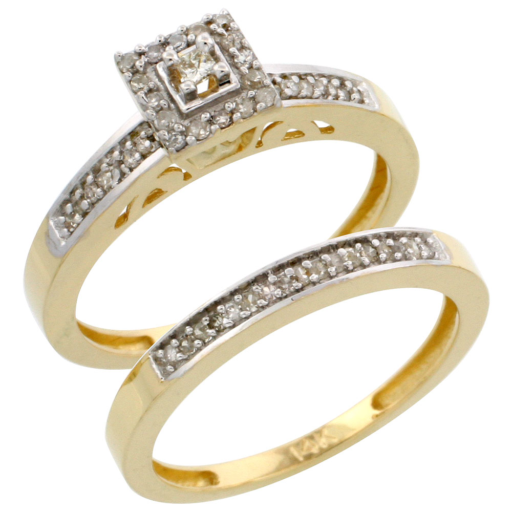 14k Gold 2-Piece Diamond Engagement Ring Set, w/ 0.27 Carat Brilliant Cut Diamonds, 3/32 in. (2.5mm) wide