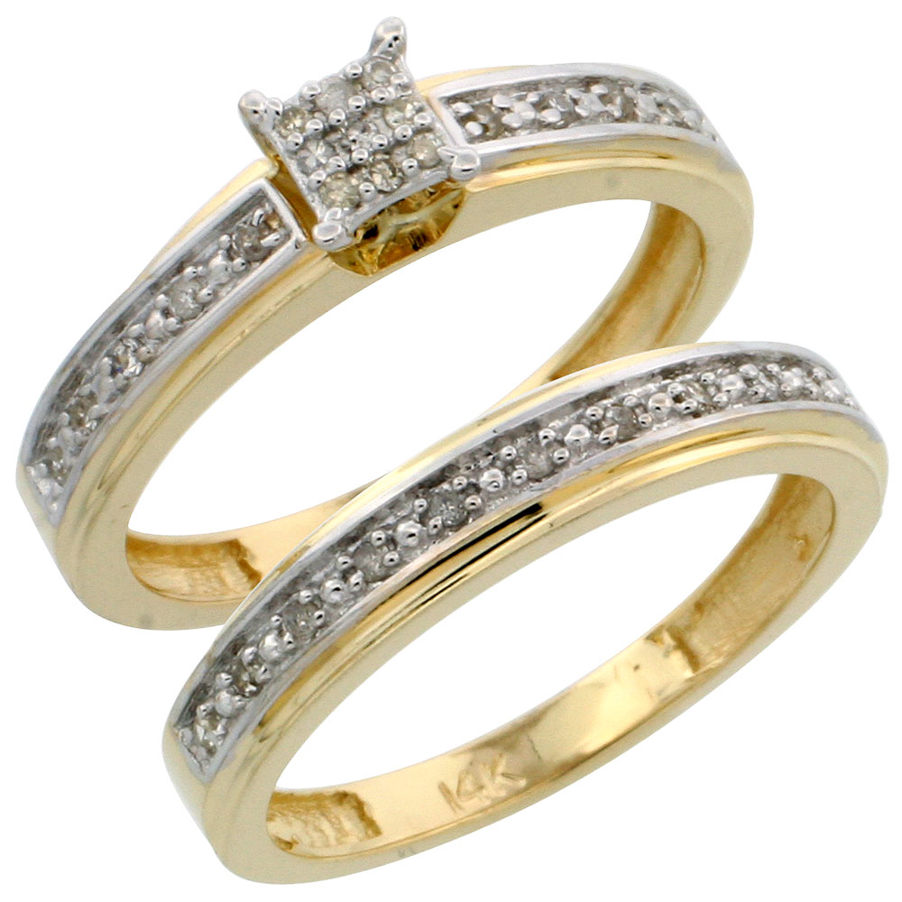 14k Gold 2-Piece Diamond Engagement Ring Set, w/ 0.21 Carat Brilliant Cut Diamonds, 5/32 in. (4mm) wide