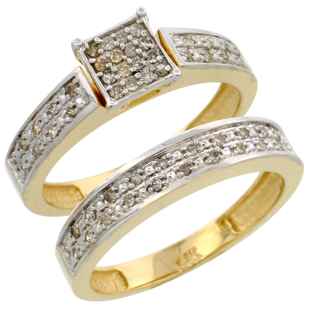 14k Gold 2-Piece Diamond Engagement Ring Set, w/ 0.24 Carat Brilliant Cut Diamonds, 5/32 in. (4mm) wide