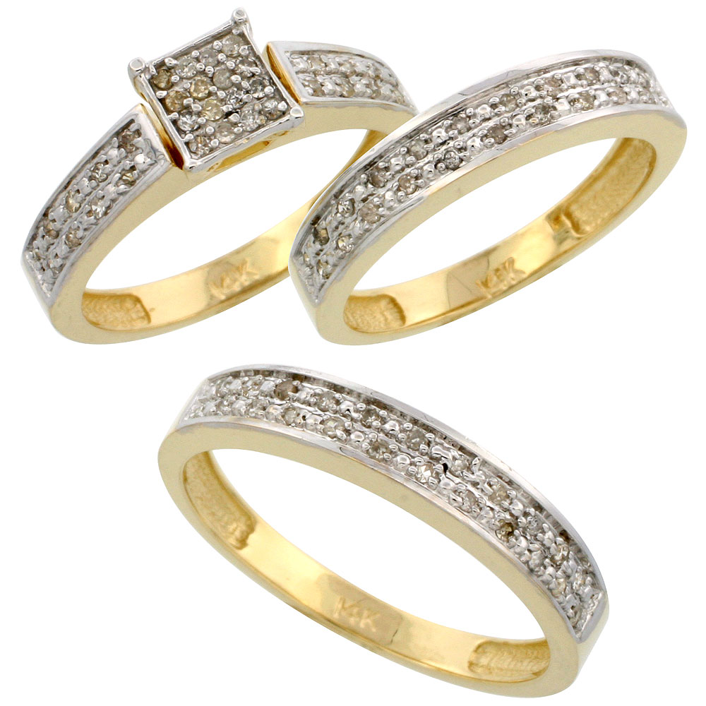 Silver Gems Factory 1.58 ct Round Cut Sim.Diamond 14k White Gold Fn Wedding Ring Trio Set for Him & Her