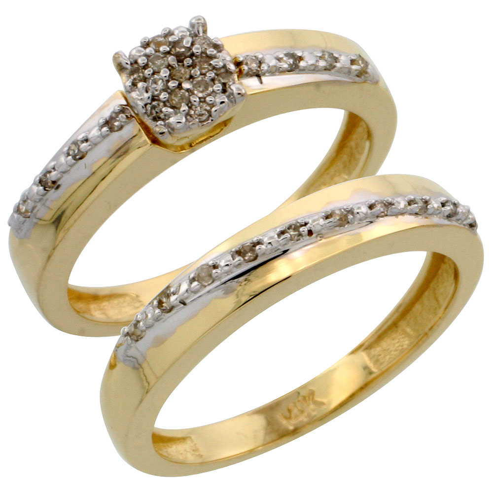 14k Gold 2-Piece Diamond Engagement Ring Set, w/ 0.22 Carat Brilliant Cut Diamonds, 1/8 in. (3.5mm) wide