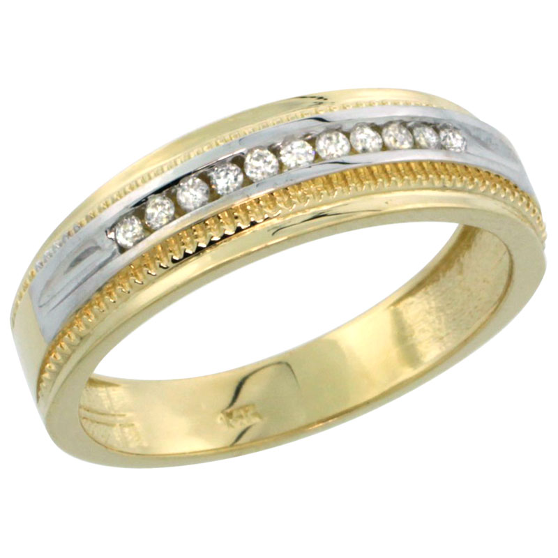 14k Gold 11-Stone Milgrain Design Men's Diamond Ring Band w/ 0.30 Carat Brilliant Cut Diamonds, 1/4 in. (6.5mm) wide