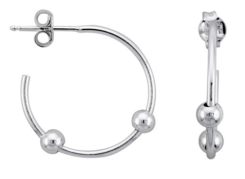 Sterling Silver Beaded Hoop Earrings, 7/8 in. (22 mm)
