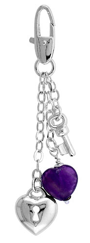 Sterling Silver Key To My Heart Dangle Charm for Bracelet, Anklet or Necklace, 2 in. (51 mm) tall