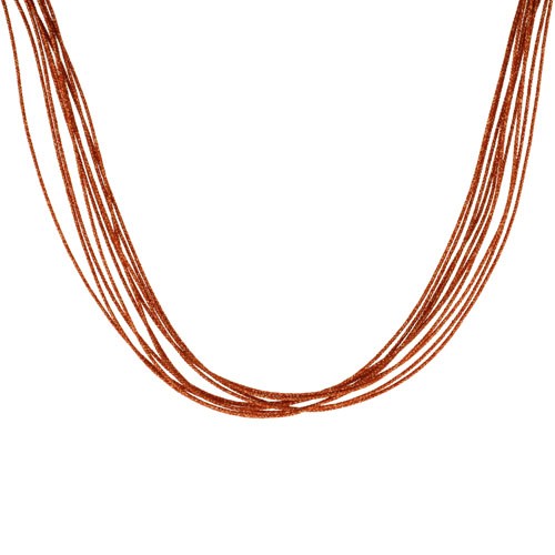 Japanese Silk Necklace 10 Strand Orange, Sterling Silver Clasp, 18 inch
