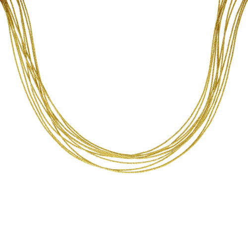 Japanese Silk Necklace 10 Strand Yellow, Sterling Silver Clasp, 18 inch