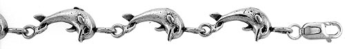 Sterling Silver Dolphin Charm Bracelet, 7 inches long