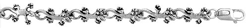Sterling Silver Gecko Charm Bracelet, 7 inches long