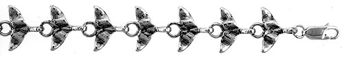 Sterling Silver Whale Tail Charm Bracelet, 7 inches long