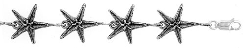 Sterling Silver Starfish Charm Bracelet, 7 inches long