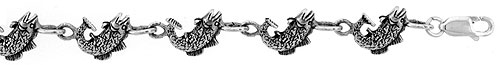 Sterling Silver Fish Charm Bracelet, 7 inches long