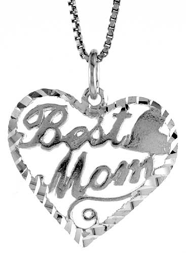 Sterling Silver Best Mom Talking Pendant, 3/4 inch Tall