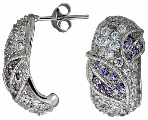 Sterling Silver 3/4" (20 mm) tall Jeweled Post Earrings, Rhodium Plated w/ High Quality CZ Stones