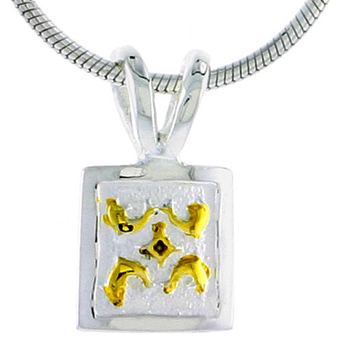 Hawaiian Theme Sterling Silver 2-Tone Dolphins Pendant, 5/16 (8 mm) tall