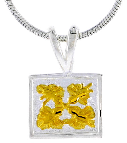 Hawaiian Theme Sterling Silver 2-Tone Square Flower Pendant, 3/8 (10 mm) tall