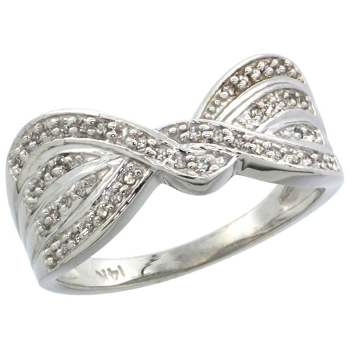 14k White Gold Diamond Ribbon Ring w/ 0.15 Carat Brilliant Cut ( H-I Color; VS2-SI1 Clarity ) Diamonds, 3/8 in. (9.5mm) wide