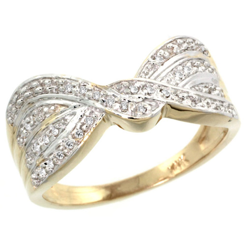 14k Gold Diamond Ribbon Ring w/ 0.15 Carat Brilliant Cut ( H-I Color; VS2-SI1 Clarity ) Diamonds, 3/8 in. (9.5mm) wide