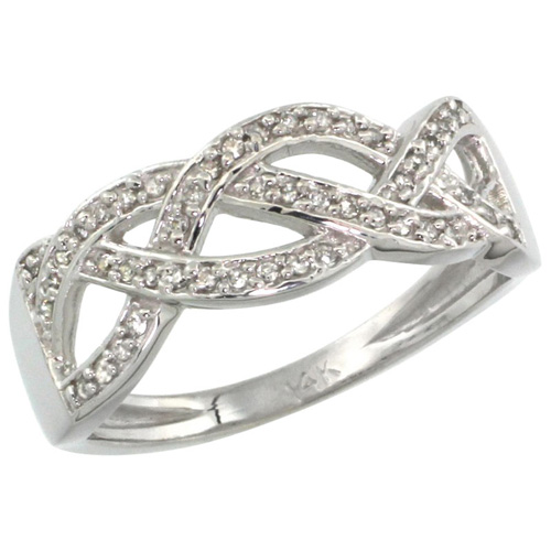 14k White Gold Braided Knot Diamond Ring w/ 0.15 Carat Brilliant Cut ( H-I Color; VS2-SI1 Clarity ) Diamonds, 9/32 in. (7mm) wide