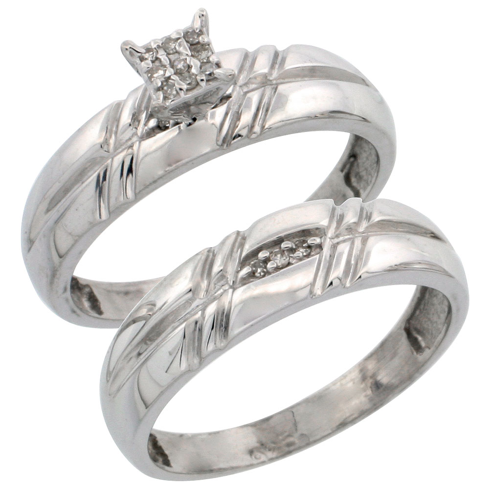 Sterling Silver Ladies? 2-Piece Diamond Engagement Wedding Ring Set Rhodium finish, 7/32 inch wide