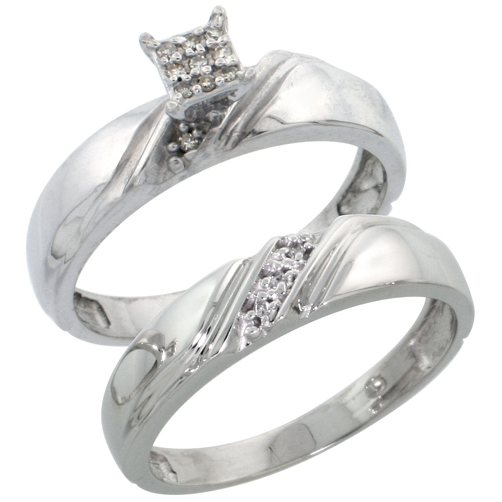 Sterling Silver Ladies? 2-Piece Diamond Engagement Wedding Ring Set Rhodium finish, 3/16 inch wide