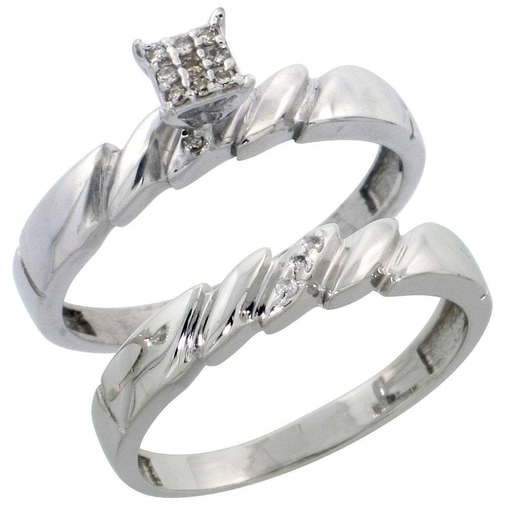Sterling Silver Ladies? 2-Piece Diamond Engagement Wedding Ring Set Rhodium finish, 5/32 inch wide
