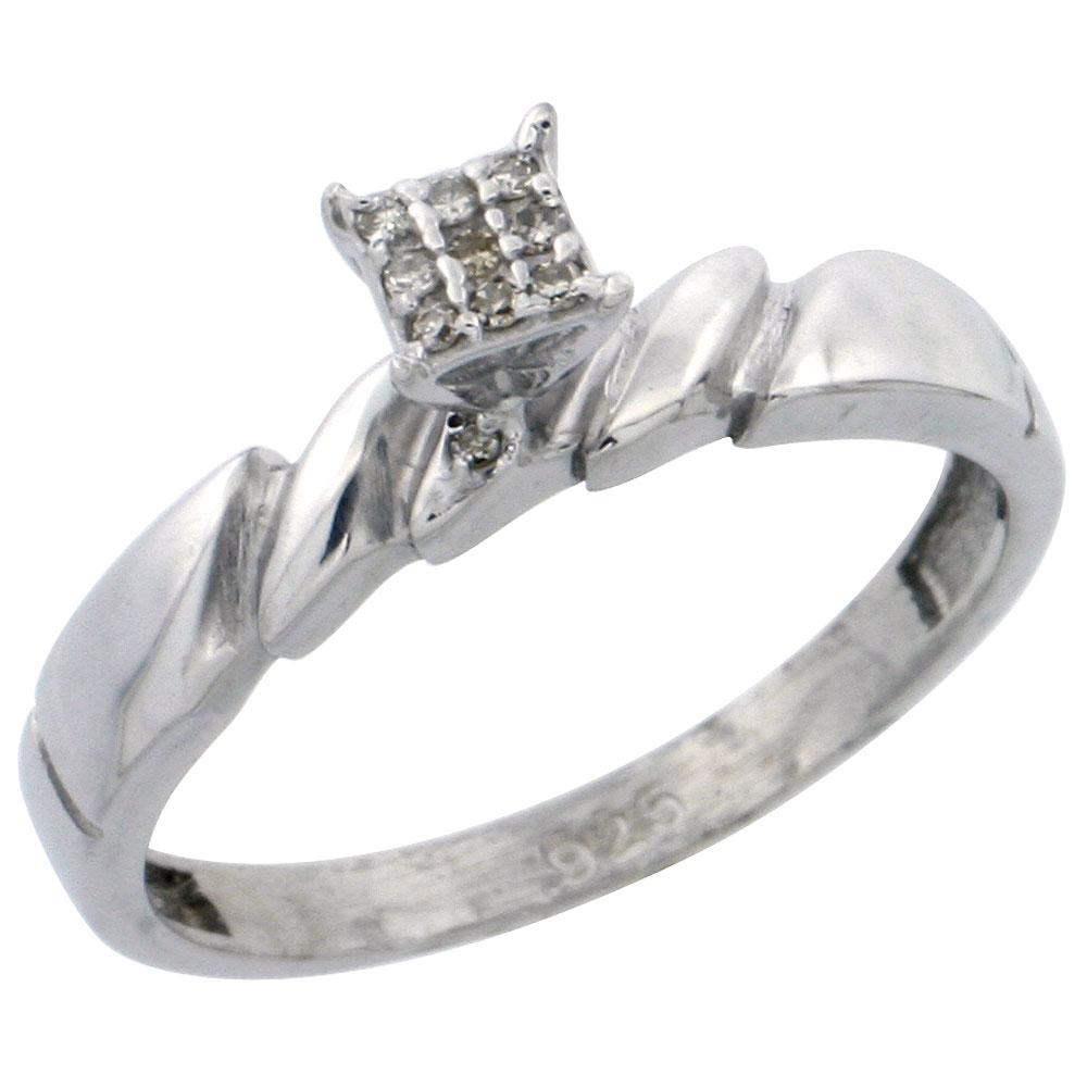 Sterling Silver Diamond Engagement Ring Rhodium finish, 5/32 inch wide