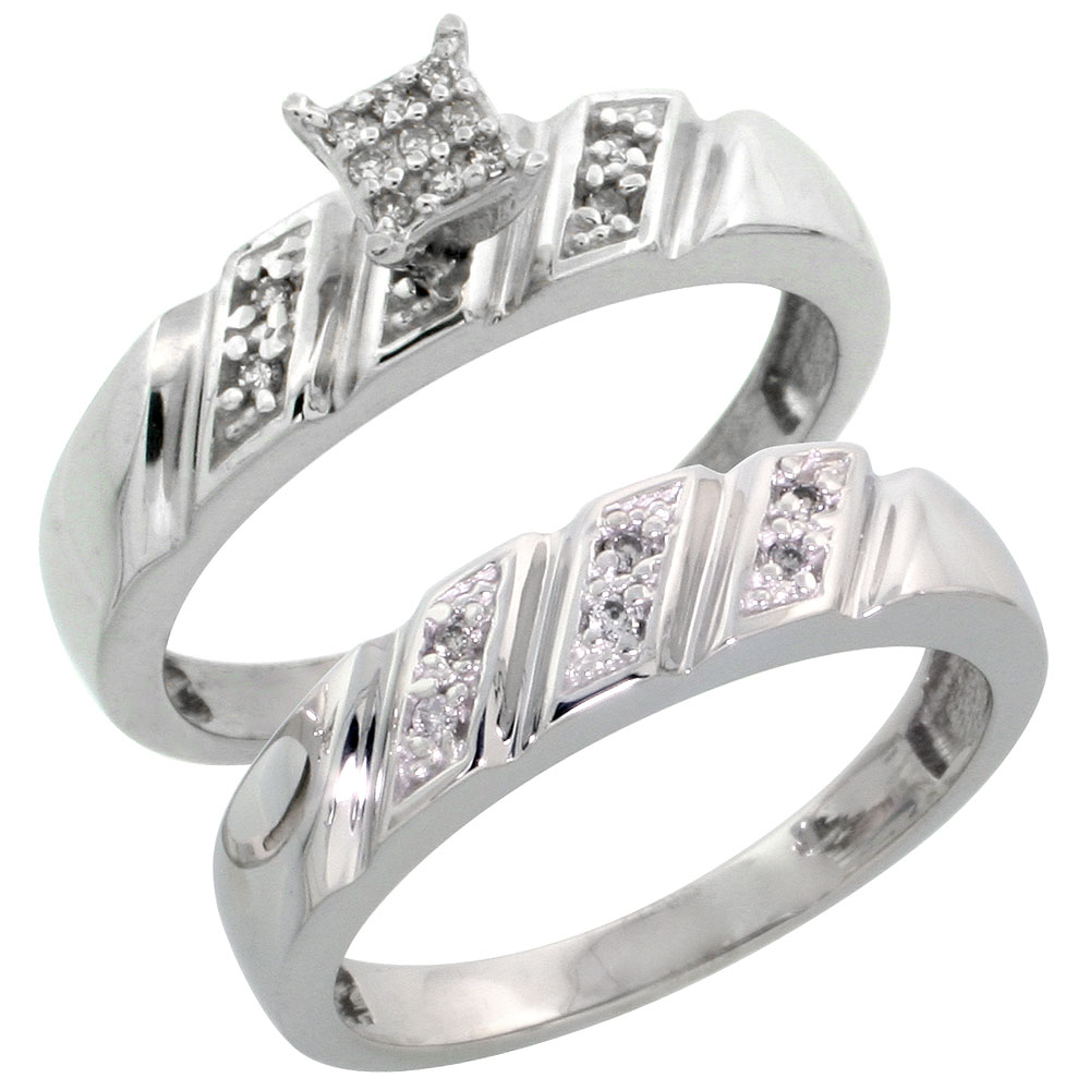 Sterling Silver Ladies? 2-Piece Diamond Engagement Wedding Ring Set Rhodium finish, 3/16 inch wide