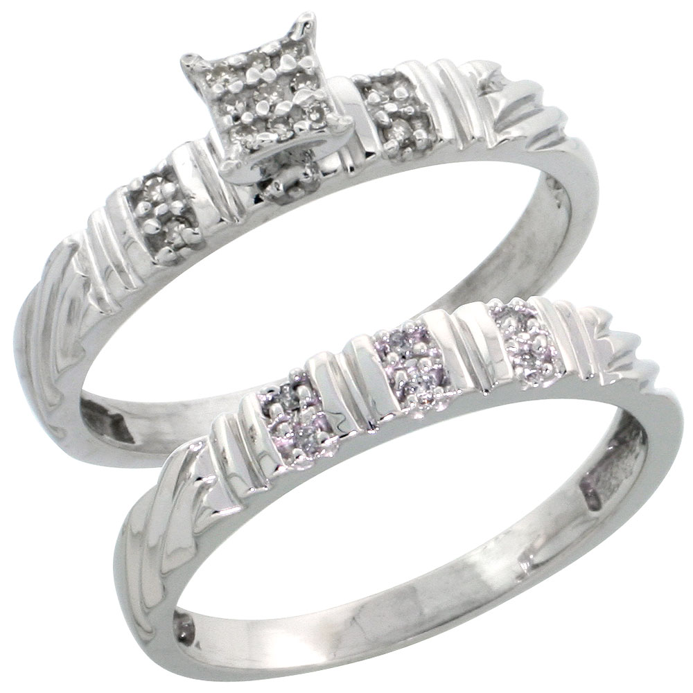 Sterling Silver Ladies? 2-Piece Diamond Engagement Wedding Ring Set Rhodium finish, 1/8 inch wide