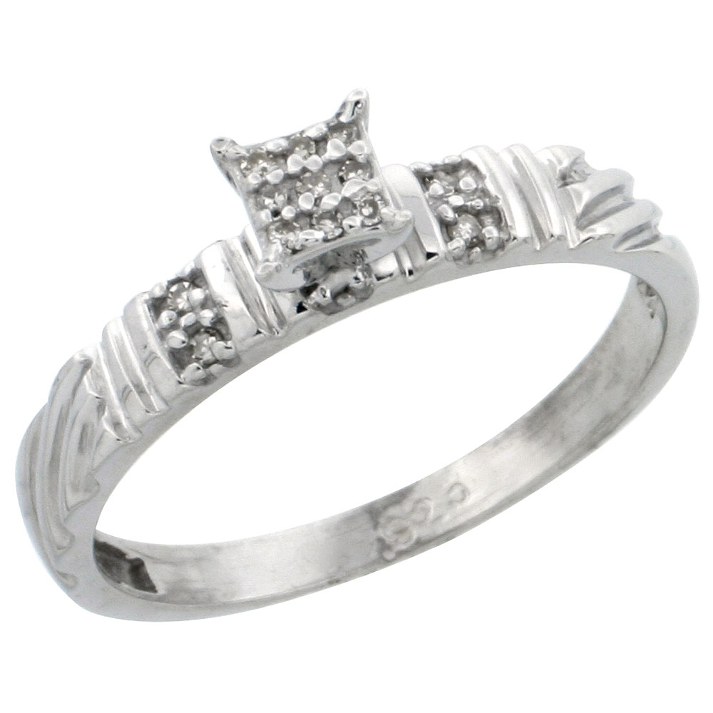 Sterling Silver Diamond Engagement Ring Rhodium finish, 1/8inch wide