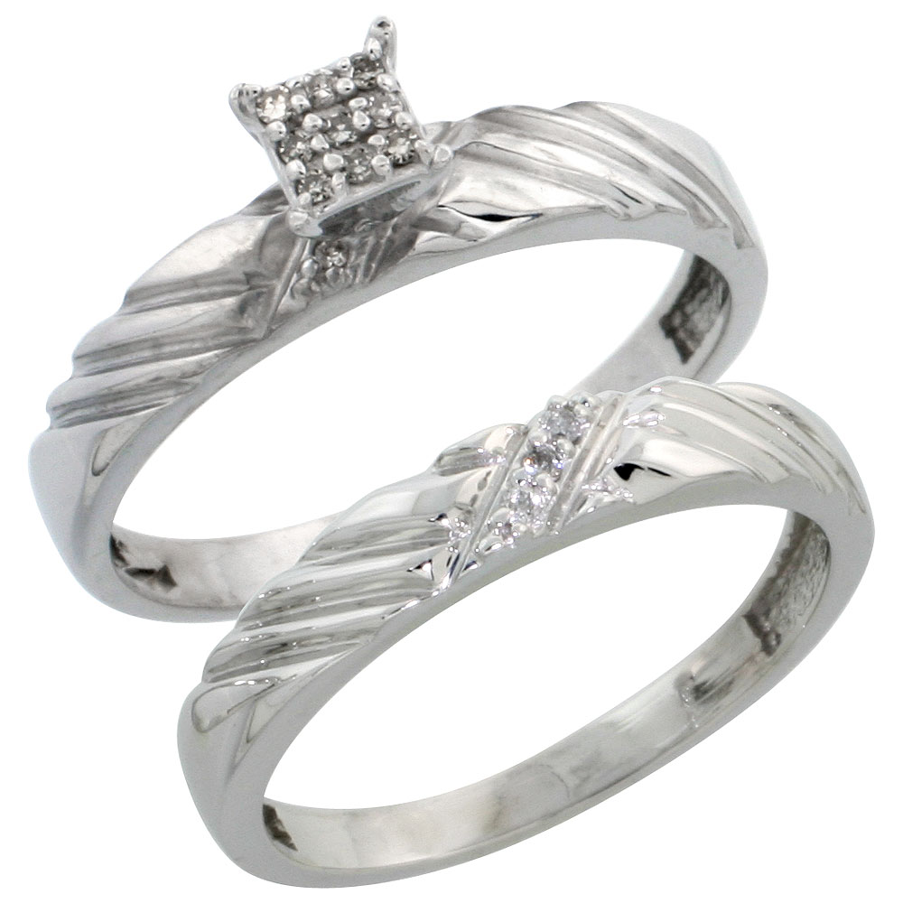 Sterling Silver Ladies 2-Piece Diamond Engagement Wedding Ring Set Rhodium finish, 1/8 inch wide