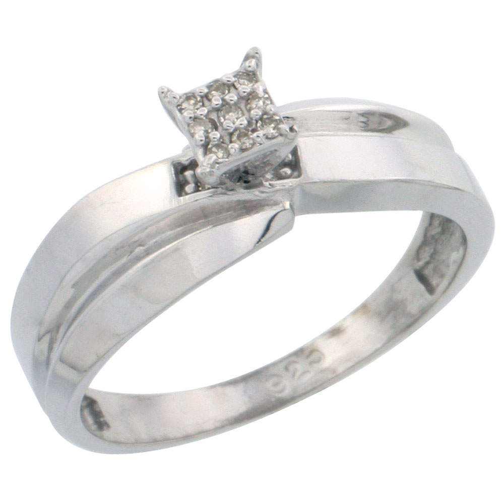 Sterling Silver Diamond Engagement Ring Rhodium finish, 1/4 inch wide