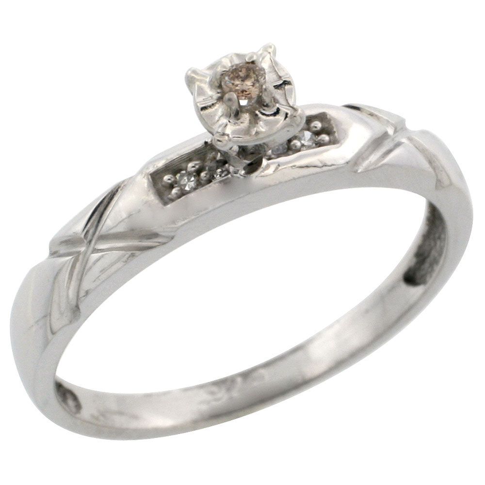Sterling Silver Diamond Engagement Ring, w/ 0.06 Carat Brilliant Cut Diamonds, 1/8 in. (3.5mm) wide