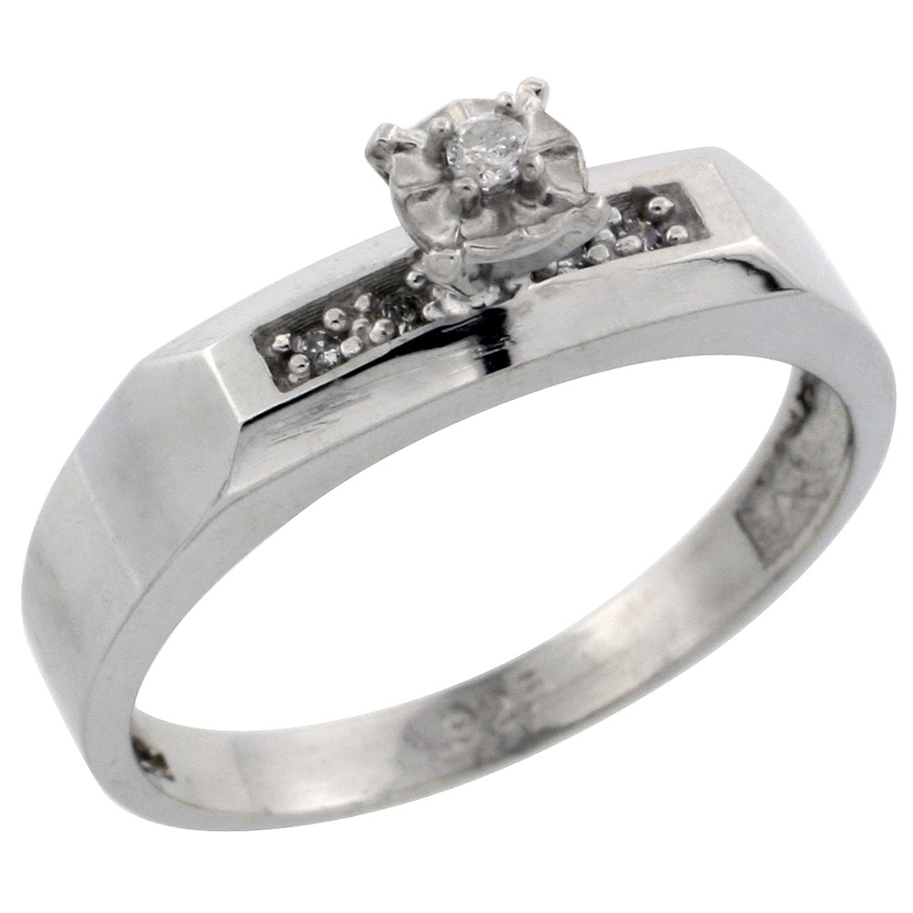 Sterling Silver Diamond Engagement Ring, w/ 0.07 Carat Brilliant Cut Diamonds, 3/16 in. (4.5mm) wide