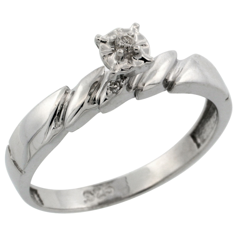 Sterling Silver Diamond Engagement Ring, w/ 0.05 Carat Brilliant Cut Diamonds, 5/32 in. (4mm) wide