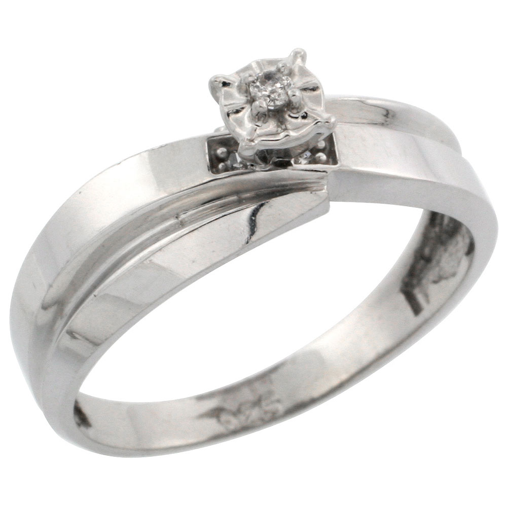 Sterling Silver Diamond Engagement Ring, w/ 0.05 Carat Brilliant Cut Diamonds, 1/4 in. (6mm) wide