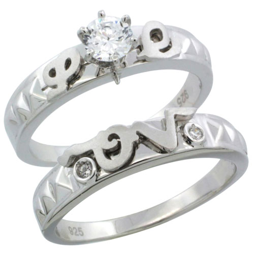 Sterling Silver Cubic Zirconia Ladies? Engagement Ring Set 2-Piece 1/2 ct size, 3/16 inch wide