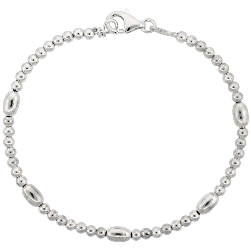 Sterling Silver Polished Bead Bracelet (Available in 7 in. & 8 in.), 5/32 in. (4 mm) wide