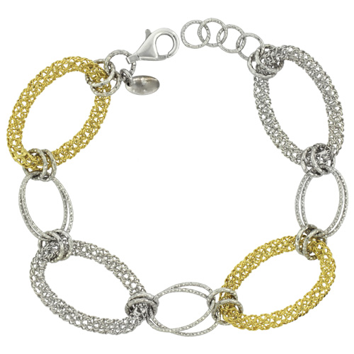 Sterling Silver Italian Oval Filigree Wire Mandala Linked Bracelets Diamond Cut Yellow Gold Finish, 3/4 inch (20 mm) wide