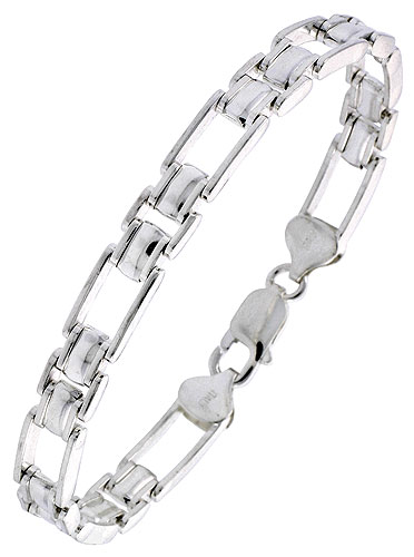 Sterling Silver Cut Out Binario Bar Bracelet (Available in 8 in. & 9 in.), 9/32 in. (7.5 mm) wide