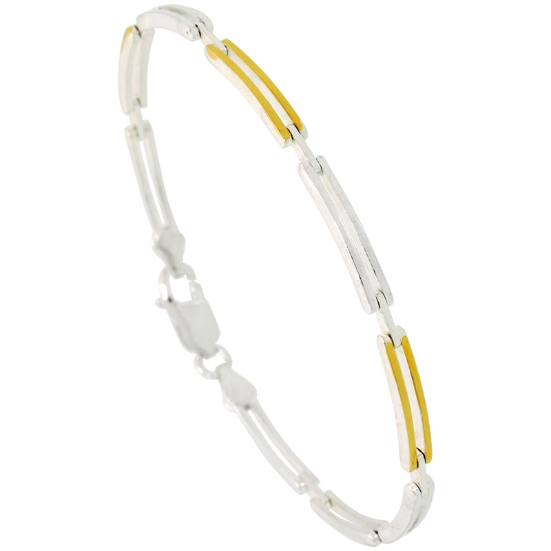 Sterling Silver Thin Cut Out Bar Link Bracelet w/ Gold Finish (Available in 7 in. & 8 in.), 1/8 in. (3.5 mm) wide